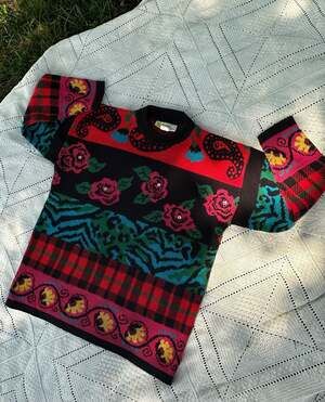 Traffic Jam Vintage 1980s Jewel-Embellished Floral Paisley Plaid